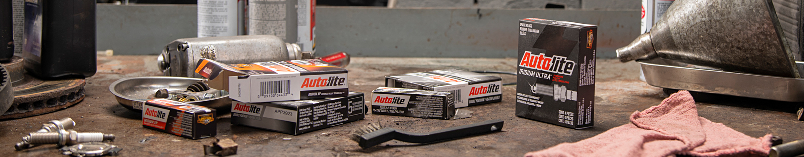 Workbench with Autolite packaging displayed